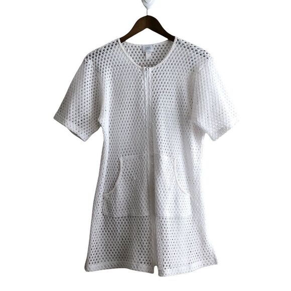 Donna Vintage Mesh Lace Zip-Up Beach Cover Up Dress | White | Size S - Picture 14 of 14